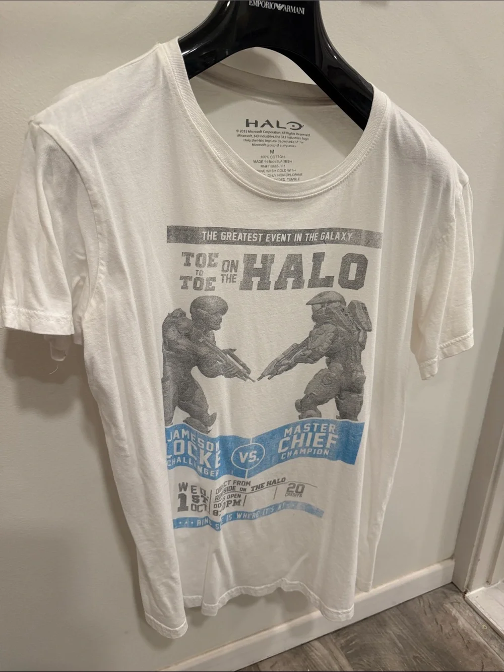 Halo White Tee with Blue & Gray Battle Graphic
